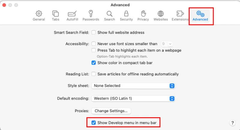 MacOS: Web Inspector In Safari Inschakelen