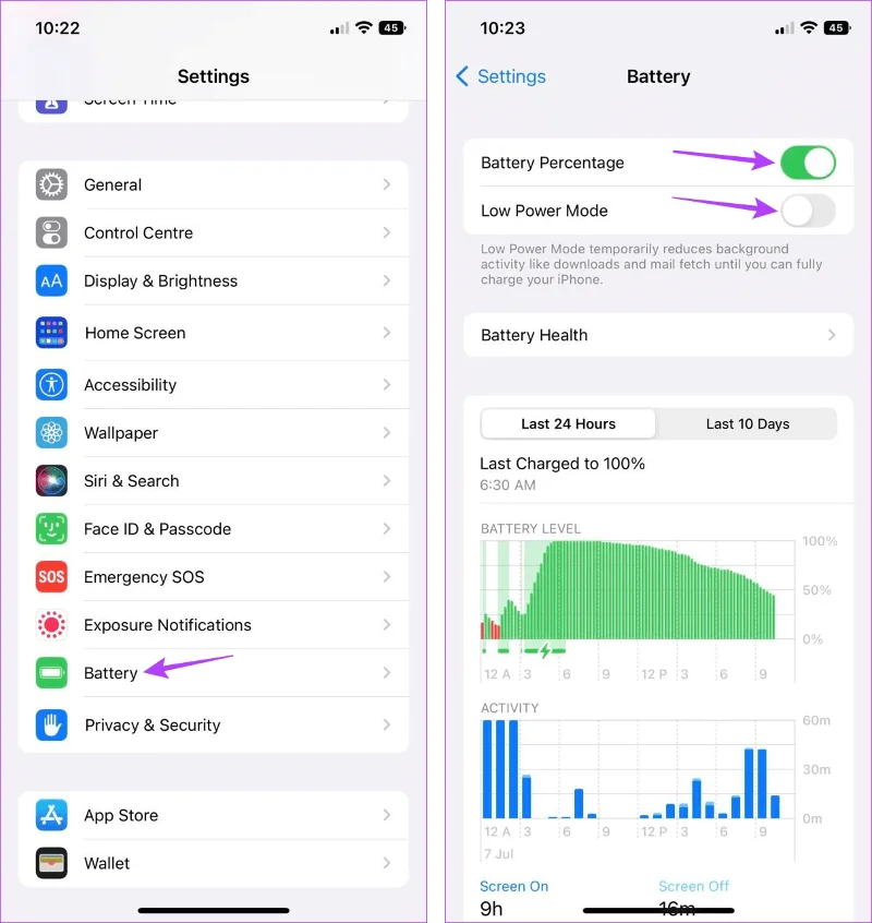 Vérification de la batterie sur l'iPhone