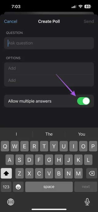 Options de réponses dans un sondage WhatsApp