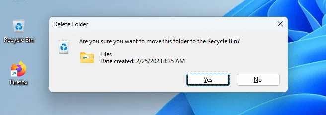 Windows 11: '파일을 휴지통으로 이동하시겠습니까?' 대화 상자 비활성화