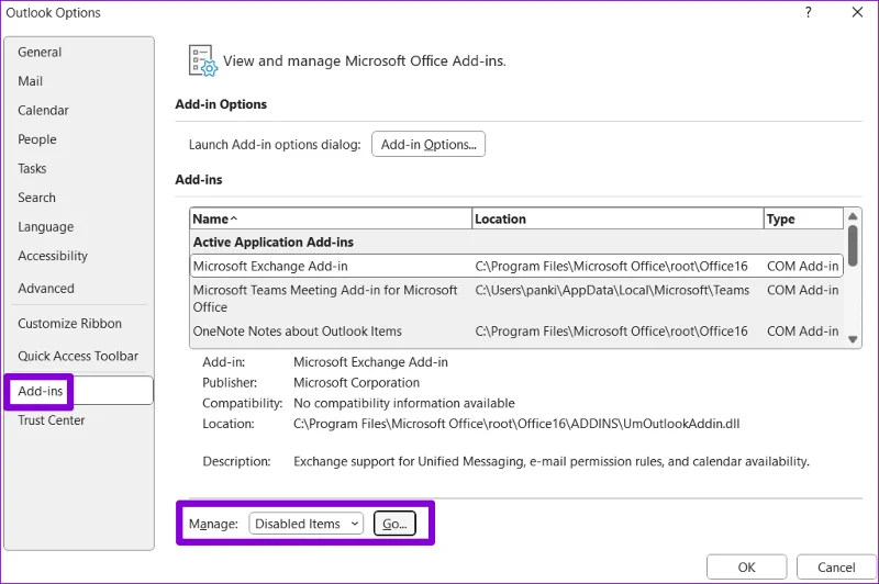 Las 6 soluciones principales para el complemento de Outlook que falta o no funciona en Windows