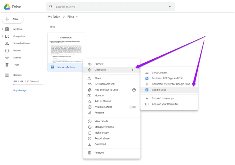 Come convertire file DOCX in documenti Google