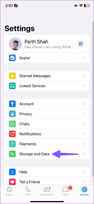 Configuración de almacenamiento en iPhone