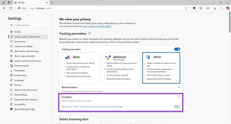 Cum să schimbi setările de securitate în Microsoft Edge