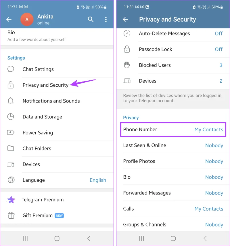 Come trovare il numero di telefono di qualcuno su Telegram