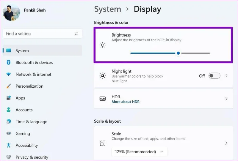 Control deslizante de brillo en Windows 11