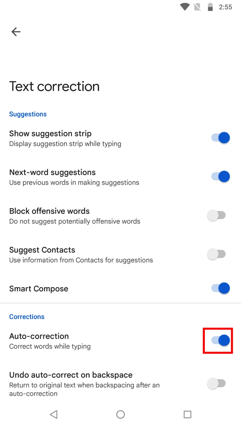 Android: 自動修正を簡単に無効にする方法