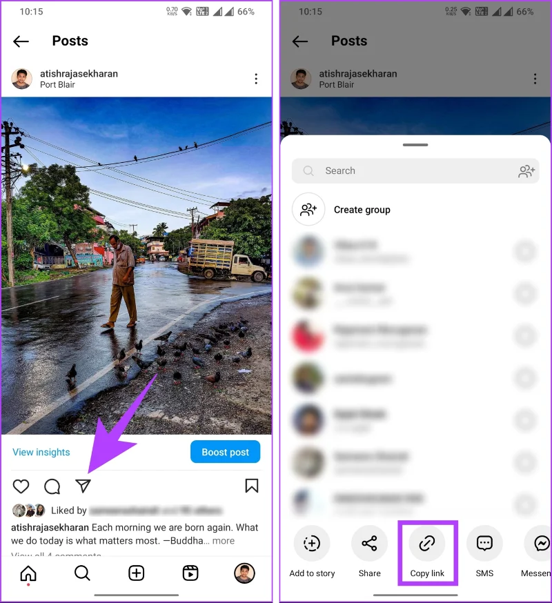 Comment partager une publication Instagram sur une histoire Snapchat