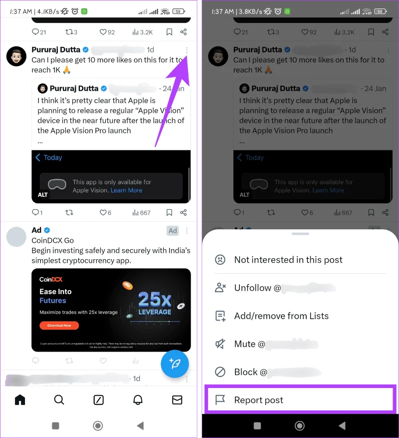 Come bloccare risposte e menzioni spam su X