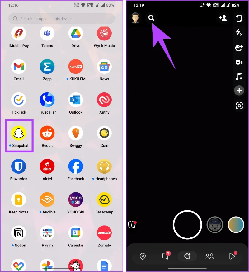 Ikona wyszukiwania na Snapchacie