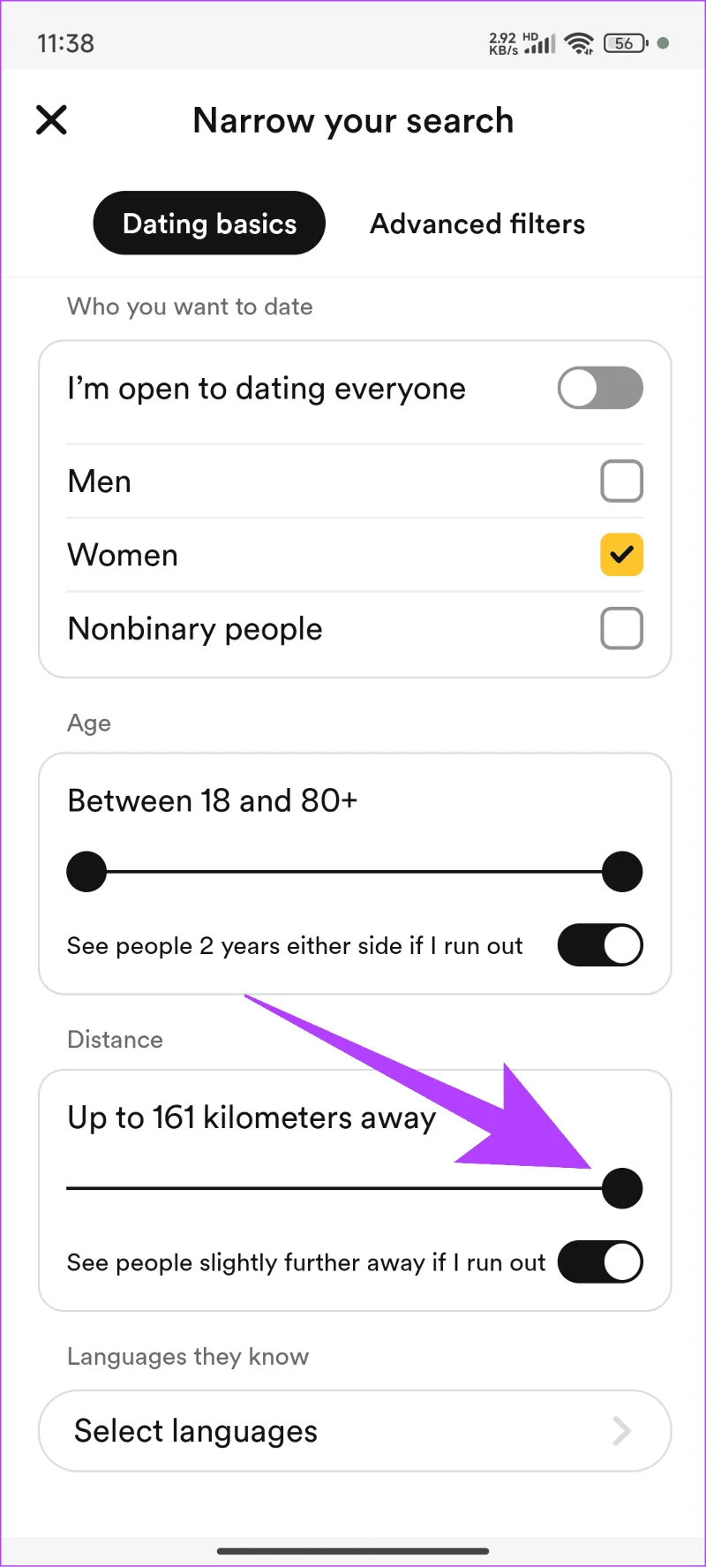 Come modificare la distanza su Bumble