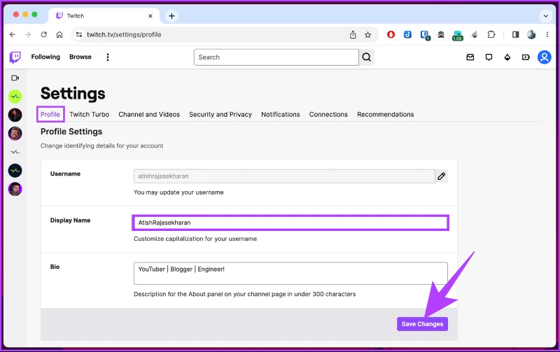 Comment changer le nom d'utilisateur et le nom d'affichage Twitch