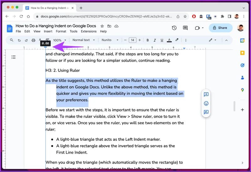Comment faire un retrait suspendu sur Google Docs