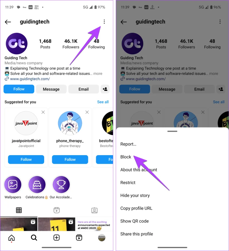 Instagram에서 누군가를 차단하면 어떻게 되나요?