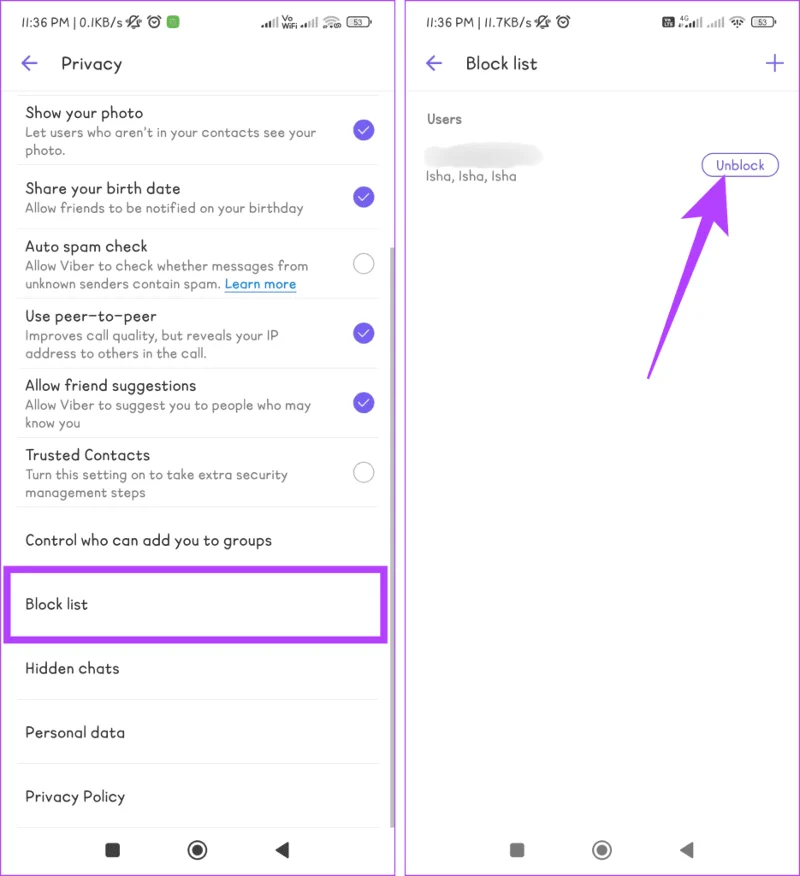 Come bloccare o sbloccare qualcuno sull'app Viber