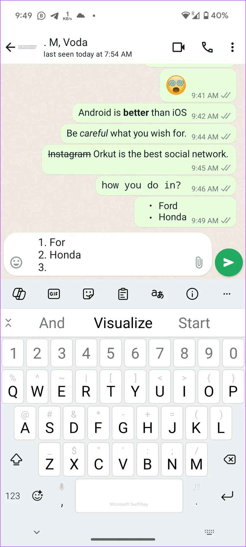 Nummerierte Liste in WhatsApp