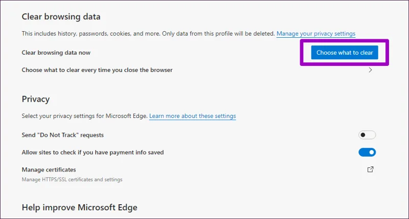 วิธีล้างแคชและคุกกี้บน Microsoft Edge