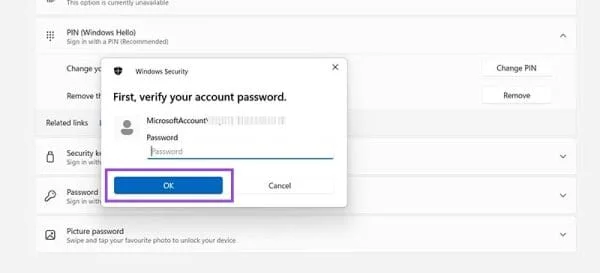 Pași pentru dezactivarea și activarea codurilor PIN în Windows 11