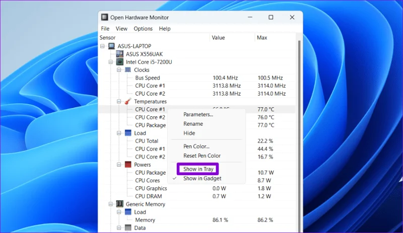 Cómo mostrar la temperatura de la CPU en Windows