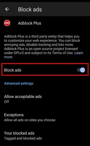 Edge para Android: Cómo habilitar el bloqueador de anuncios