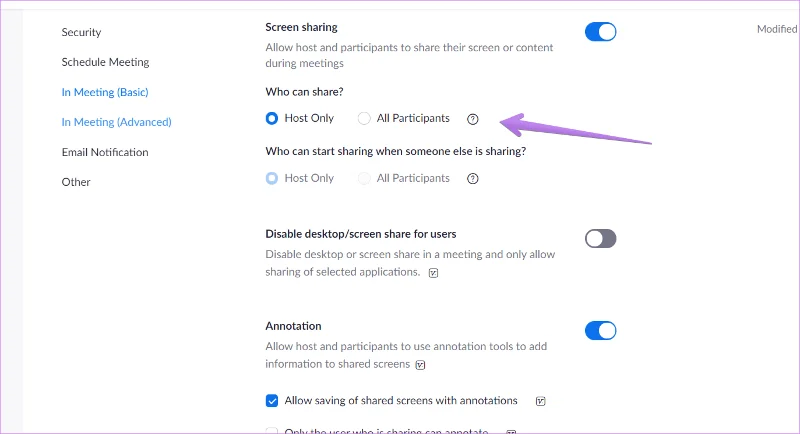 Come abilitare la condivisione dello schermo per i partecipanti su Zoom come host