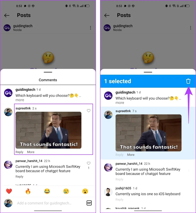 Come commentare una GIF sui post di Instagram
