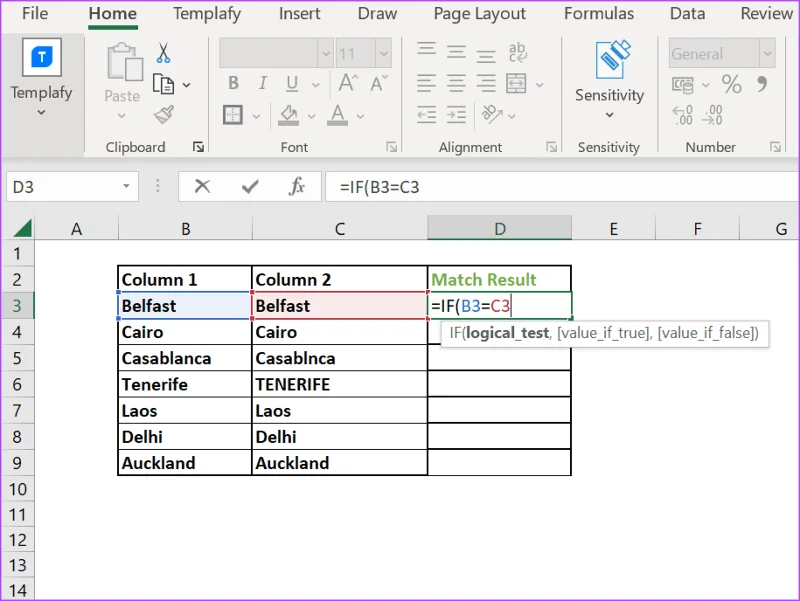 3 طرق لمقارنة الأعمدة في Excel للمطابقات