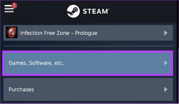Pagina di supporto di Steam