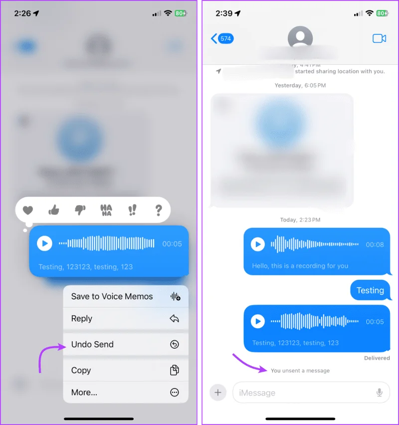 Een spraakbericht verzenden op de iPhone (iOS 17 bijgewerkt)