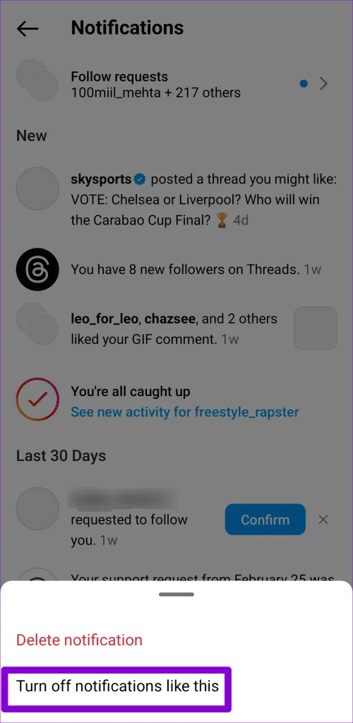 Come smettere di vedere post e notifiche dei thread su Instagram