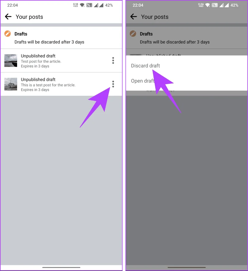 Suppression du brouillon sur Android