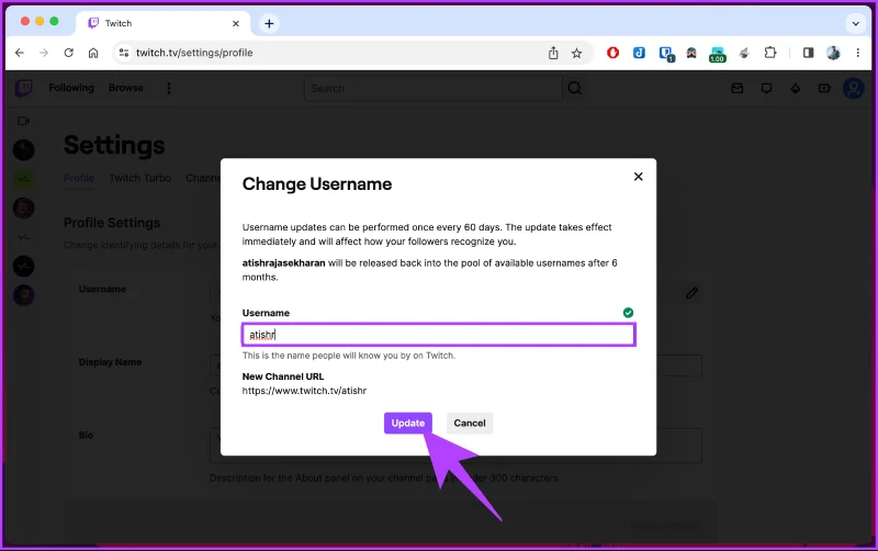 Comment changer le nom d'utilisateur et le nom d'affichage Twitch