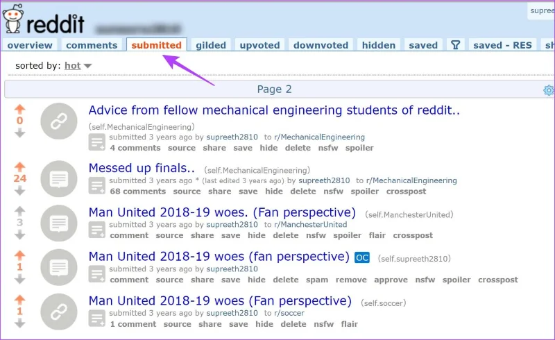 Come eliminare tutti i commenti e i post di Reddit sul browser Web