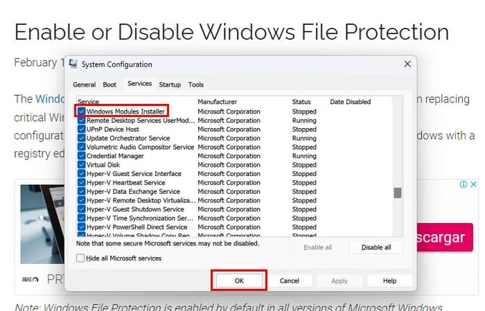 Habilitar o Deshabilitar la Protección de Archivos de Windows