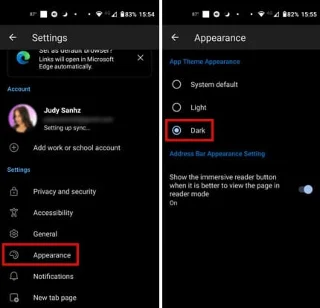 Edge for Android: 다크 모드 활성화 방법
