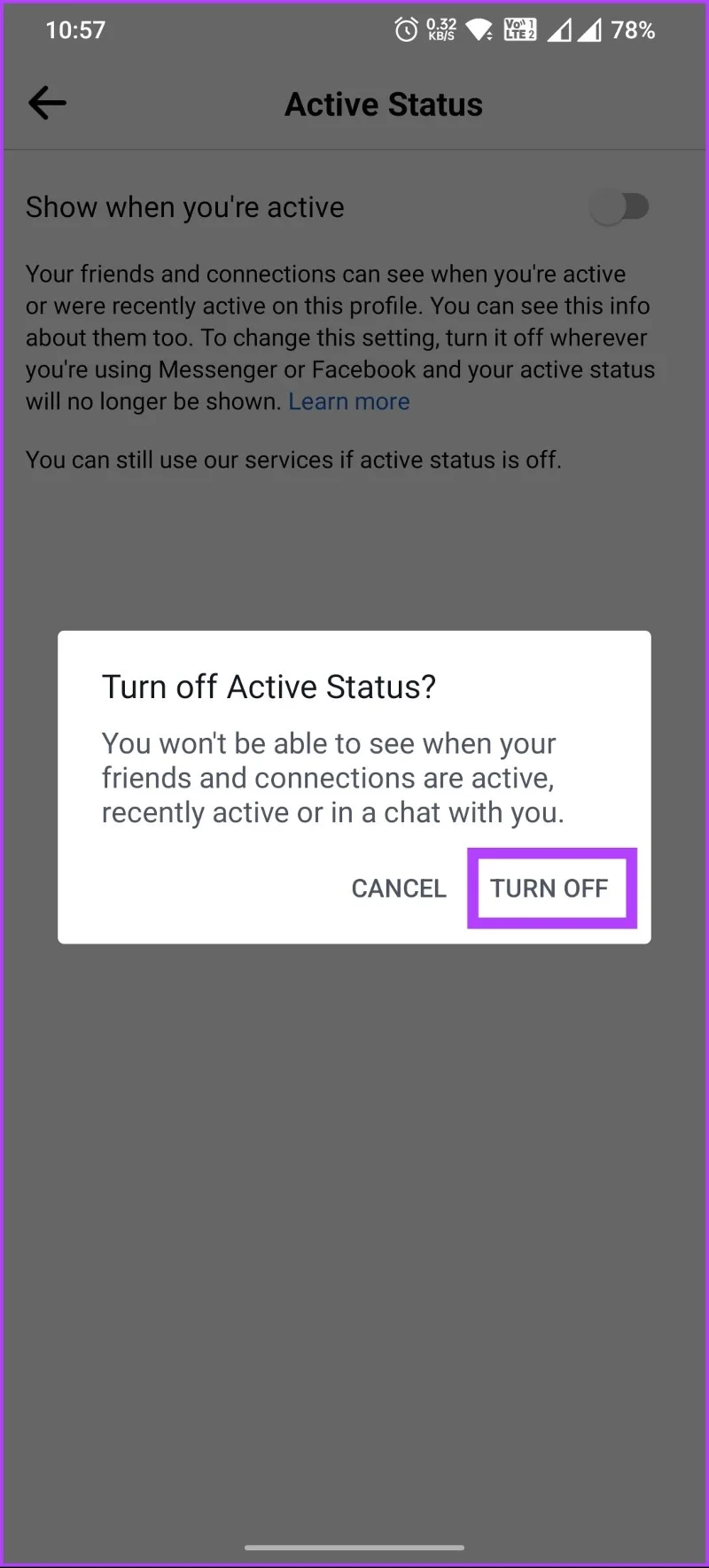 Comment désactiver le statut actif sur Facebook