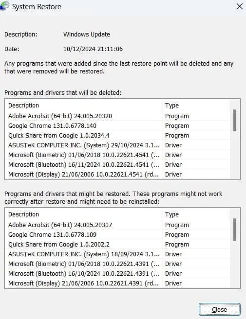 Pasos para realizar una restauración del sistema en Windows 11