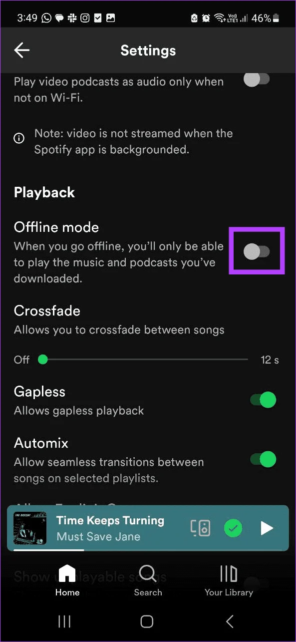 Ustawienia trybu offline w Spotify