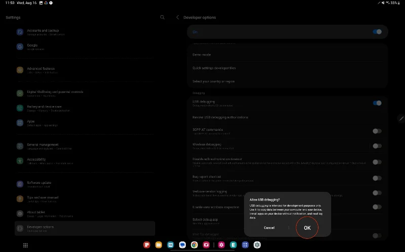 Galaxy Tab S9: USB Debugging inschakelen