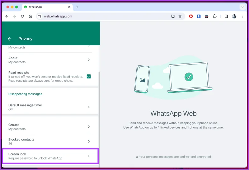 Schermvergrendeling WhatsApp Web