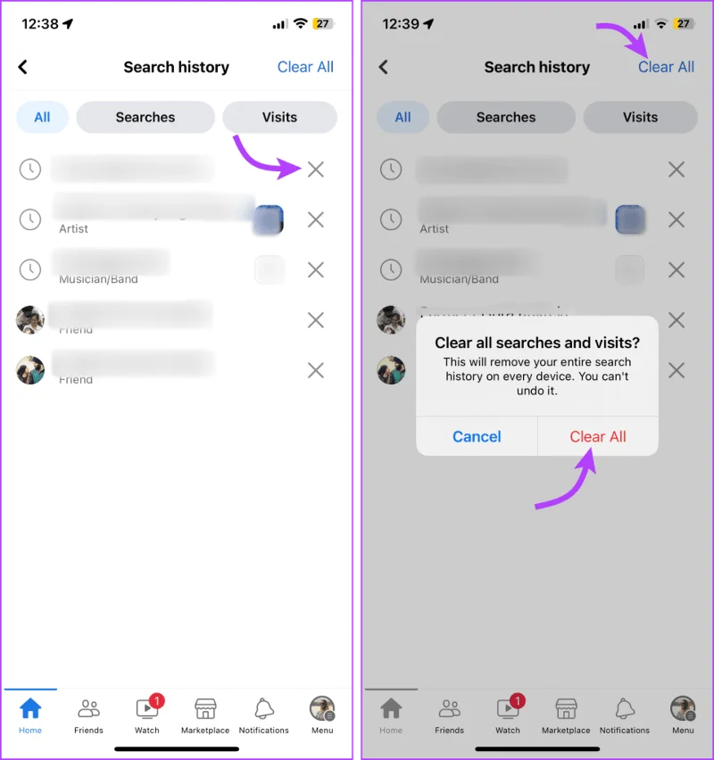 Facebook-zoeksuggesties wissen van iPhone, Android, Windows of Mac