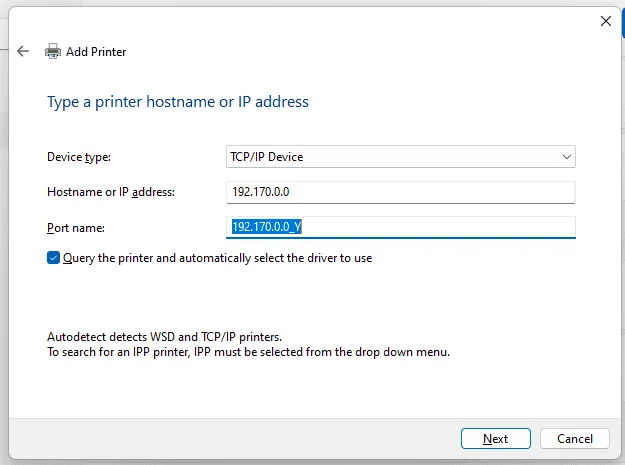 通过IP地址在Windows 11中安装打印机