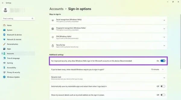 Pași pentru dezactivarea și activarea codurilor PIN în Windows 11