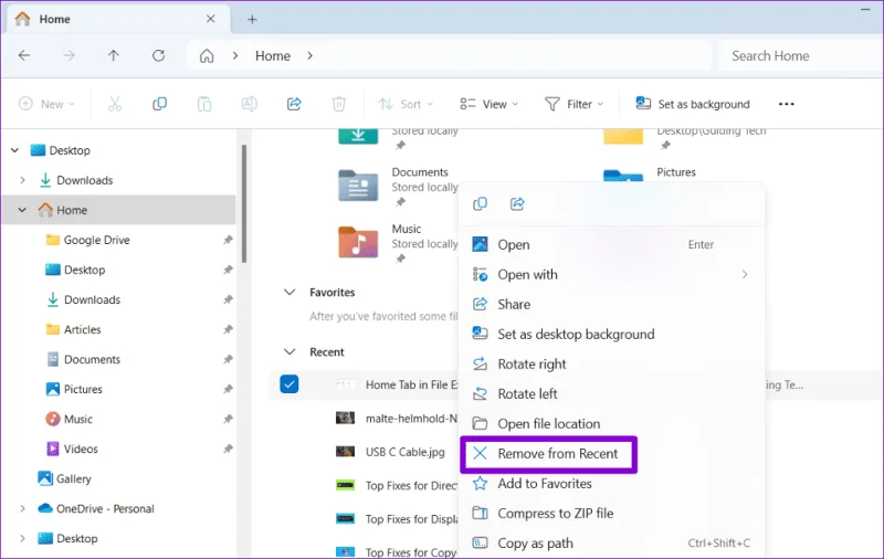 Recente bestanden verwijderen uit snelle toegang in Windows 11