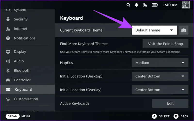 Come cambiare il tema della tastiera su Steam Deck