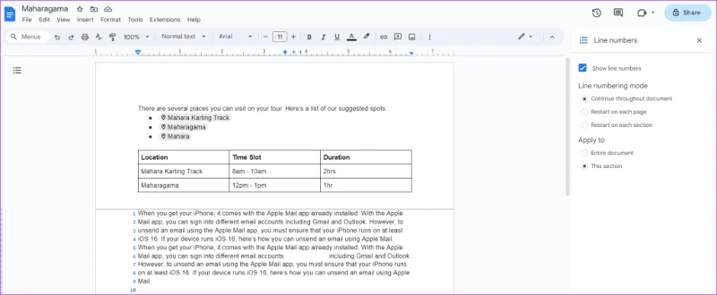 Comment ajouter et supprimer des numéros de ligne dans Google Docs