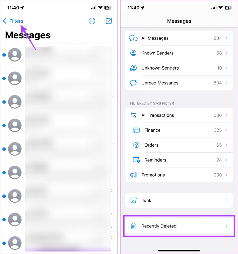 Messages récemment supprimés