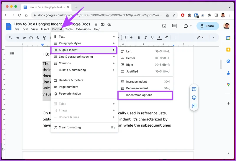 Comment faire un retrait suspendu sur Google Docs