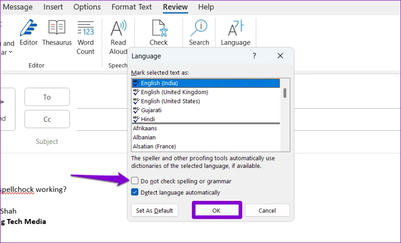 Las 6 soluciones principales para el corrector ortográfico que no funciona en Microsoft Outlook para Windows