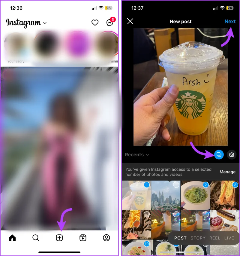 Come pubblicare più foto orizzontali e verticali su Instagram